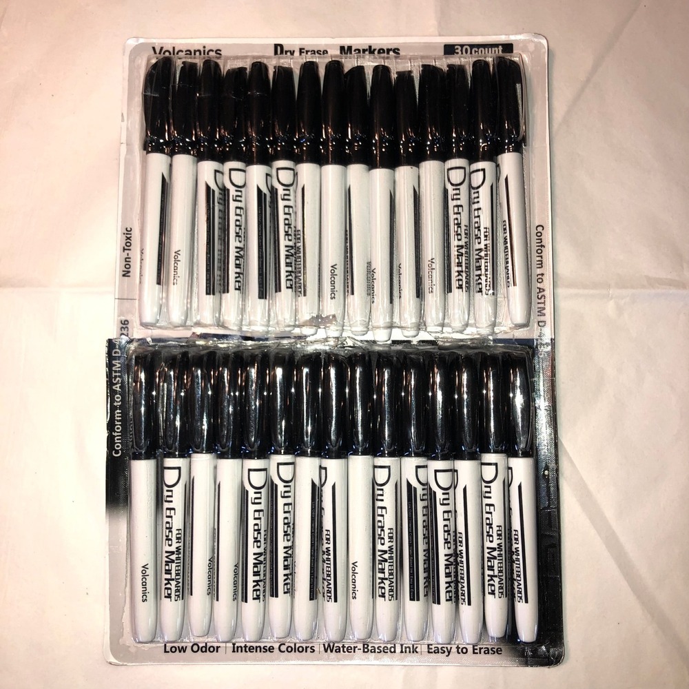 Volcanics Dry Erase Markers Black 30 Count Low Odor Water Based Non-Toxic Bulk